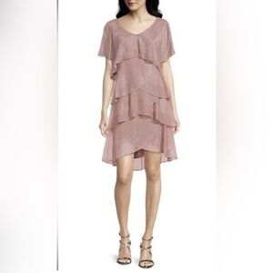 SLNY Women's Dusty Blossom Rose Tiered Sz 16 Short Sleeve Knee Length Dress NWT